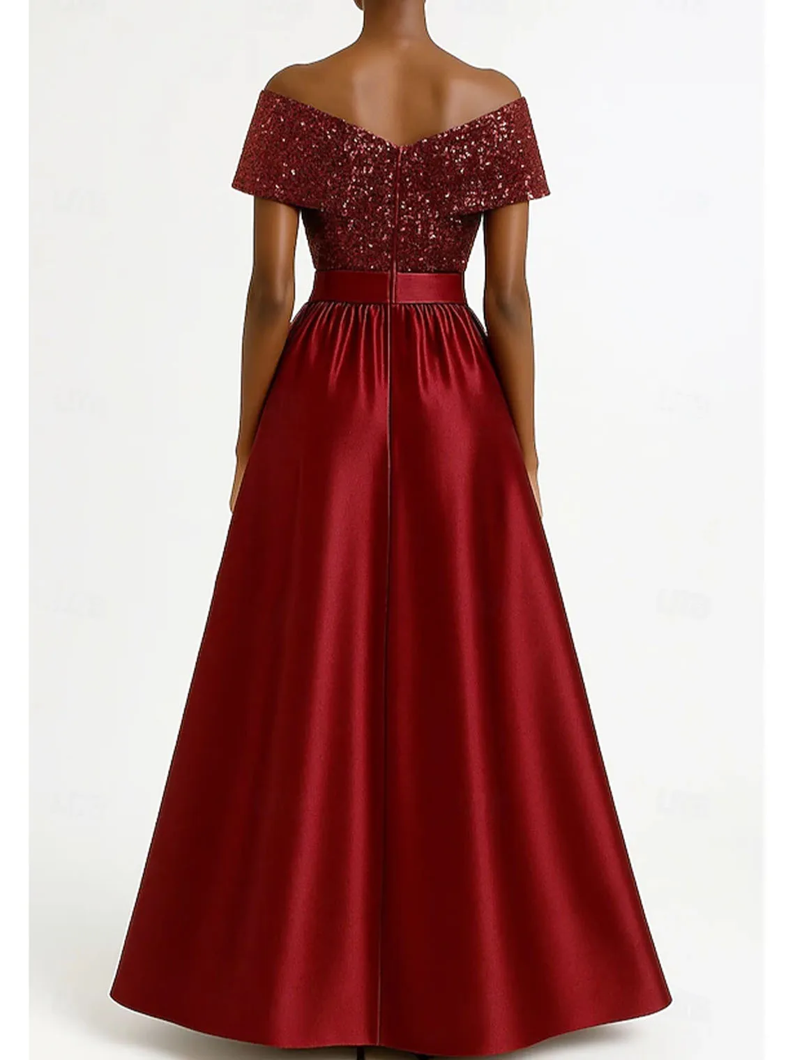 

Elegant A-line Prom Evening Dress Off Shoulder Short Sleeve Satin Sequins Floor Length Wedding Guest Dress 2025 Free Customized