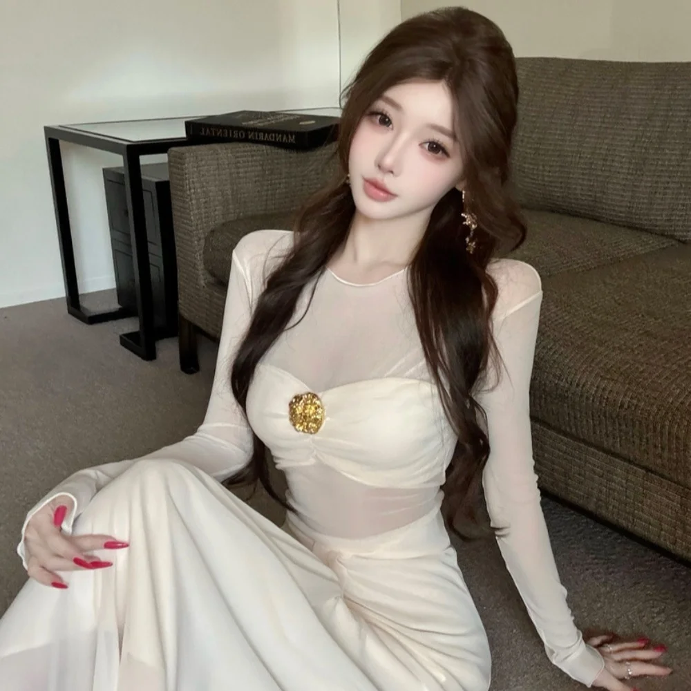 

Pure Desire Sexy Me Splice Design Плиссированная талия Fi Tail Длинный облегающий костюм Dr Осень Зима Новый Sle Высокая талия Длинный све