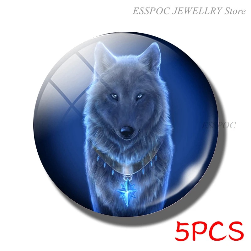 5 teile/satz Vintage Wolf Heulend Auf Die Mond Schmuck 25mm Glas Cabochon, Der Mode Zubehör Männer Frauen Geschenke