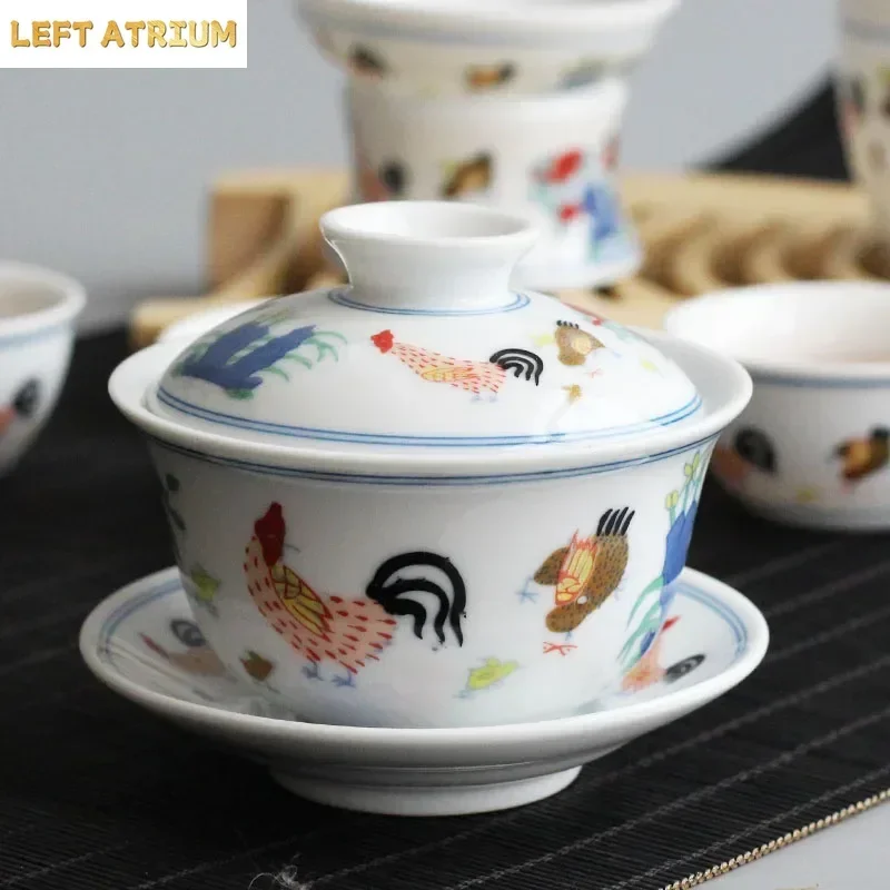 Chinese Kung Fu Tea Set, Ceramic Teaware, Practical Household Services Items Pot and Cup, China Archaistic Rooster Porcelain