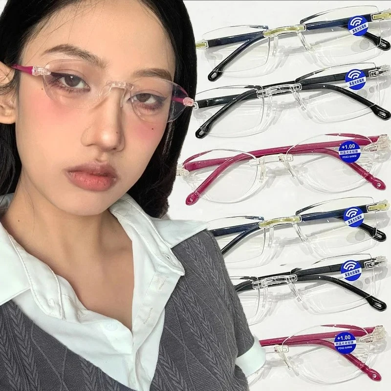 

Harajuku Rimless Glasses for Women Transparent Rectangle Shades Eyewear Blocking Glasses Frameless Anti-blue Optical Eyeglass