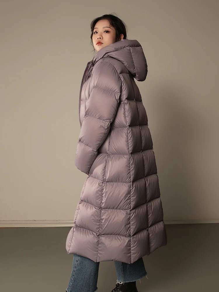 

114-126cm Bust Autumn Winter Women Hooded Puffy Coat Warm 90% White Duck Down Coats