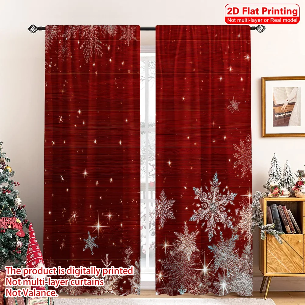 

2D flat printing 2pcs Happy Christmas Party Curtains Red Snowflakes Festive Christmas Digital Printed Polyester Drapes Family