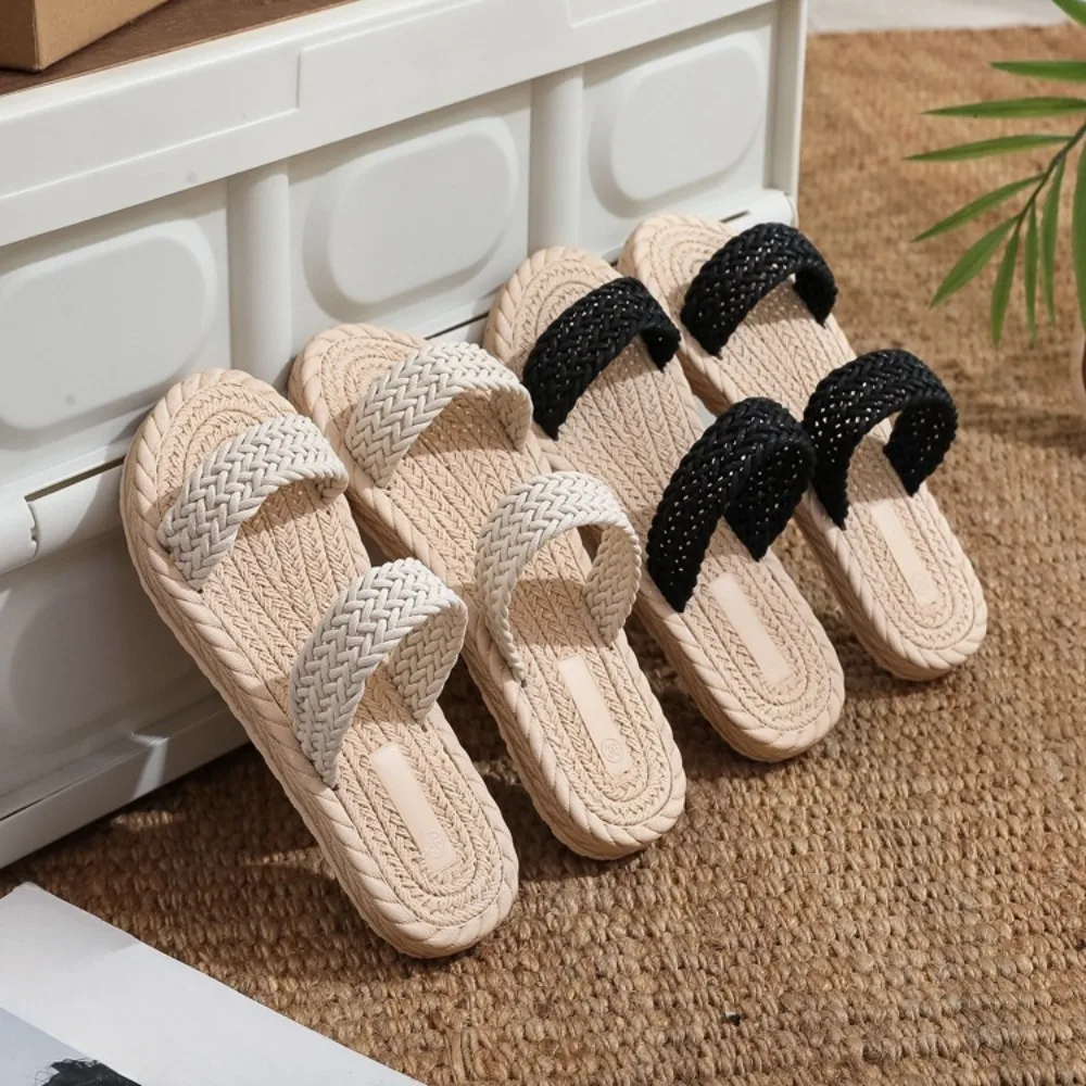 

Casual Holiday Woven Tape Slippers Waterproof EVA Woven Style Sandals Shoes Non-Slip Vacation Beach Slippers Girls