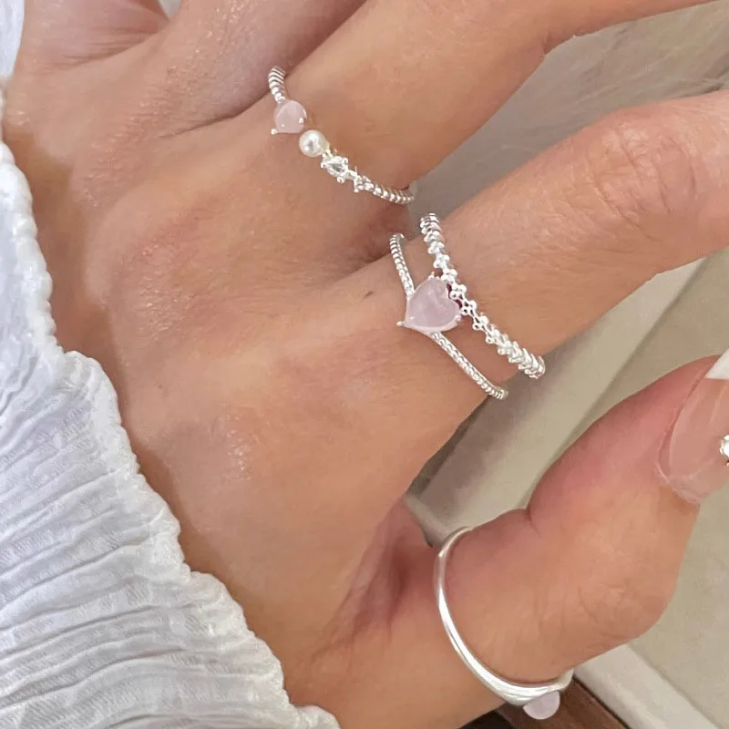 VENTFILLE 925 Sterling Silve Pink Crystal Ring for Women Girl Gift Lace Texture Love Heart  Sweet Jewelry Dropshipping