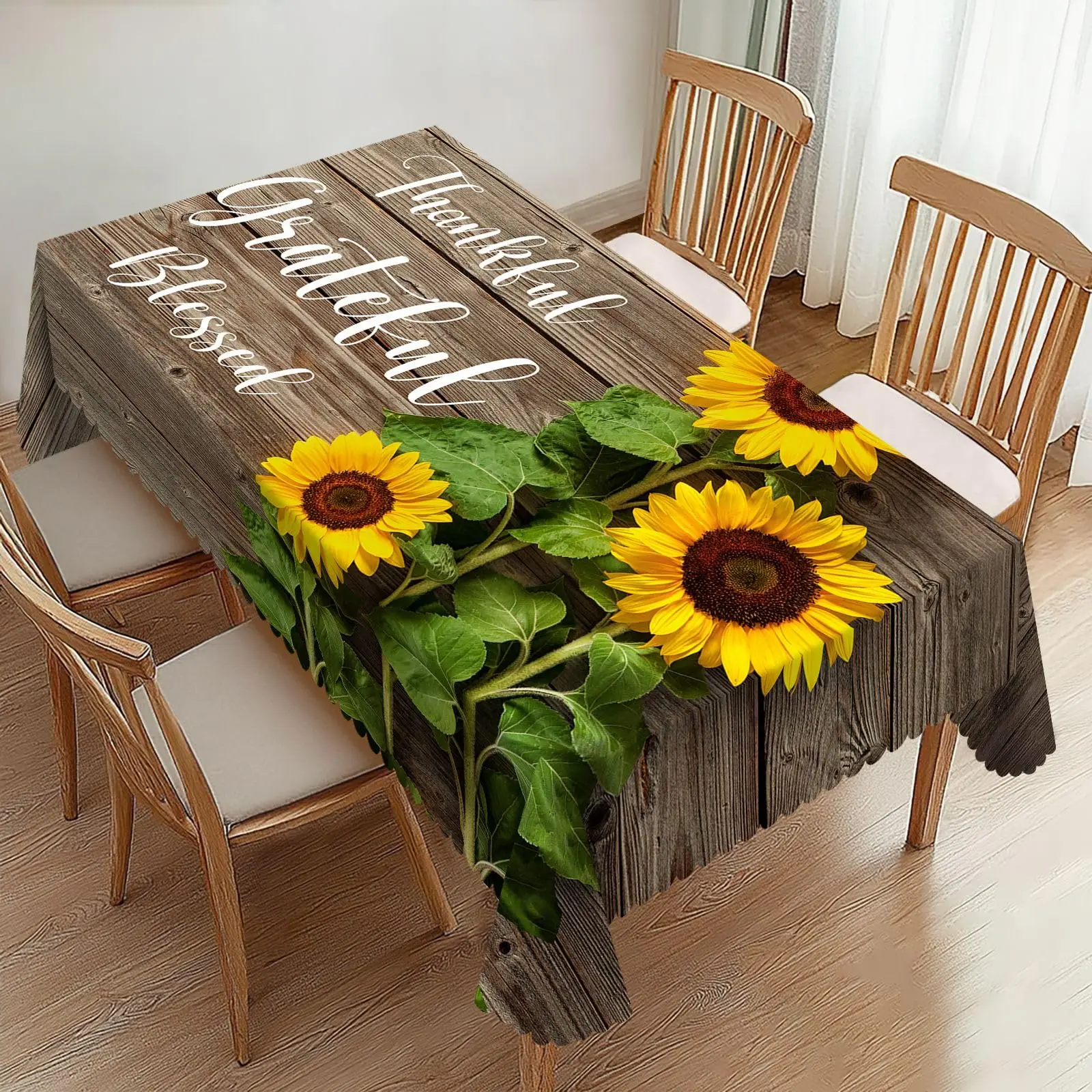Sunflowers Brown Wooden Rectangle Tablecloths Sunflower Print Table Cloths Dacorative Kitchen Dining Tablecloth for Rectangular