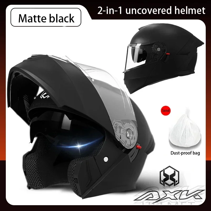 Casco de cara completa abatible para Moto eléctrica para hombres y mujeres con certificación DOT de alta calidad, visera de doble espejo, casco de seguridad para carreras con dos y una escena