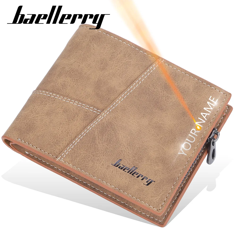 Baellerry-carteira de couro PU masculina, porta-cartão, nome gravado, bolsa masculina, pequena, marca de luxo, alta qualidade