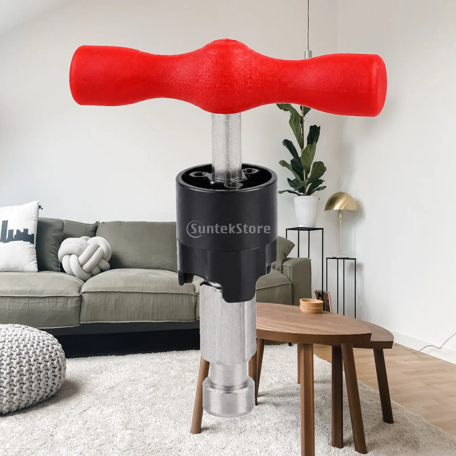 Red T Handle Pipe Reamer for Reshaping Out of Round Aluminum Ends with Steel Forming Body
