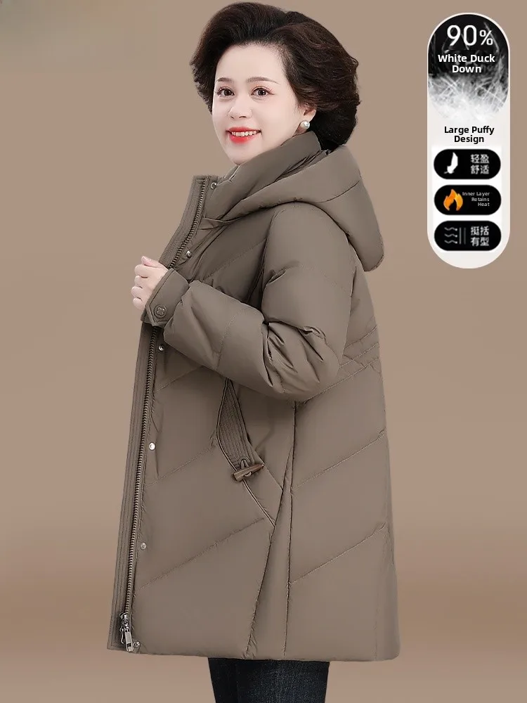 

Thiened Mid-Length down Jaet for Middle-Aged And ly Women Faionable Warm Winter Coat with Hood Polyester Fiber