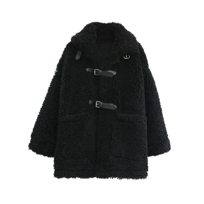 Lamb Hair Coat Women's Winter 2023 New Fur Korean Version Loose Thickened Mid length Fur Integrated Pellet Coat Commuter Solid