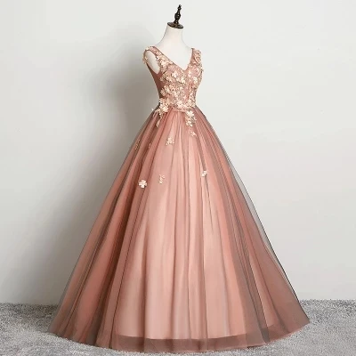 

ANGELSBRIDEP Real Image Quinceanera Dresses Deep V-Neck Flowers Vestidos De 15 Anos Long Princess Birthday Party Gowns Hot Sales