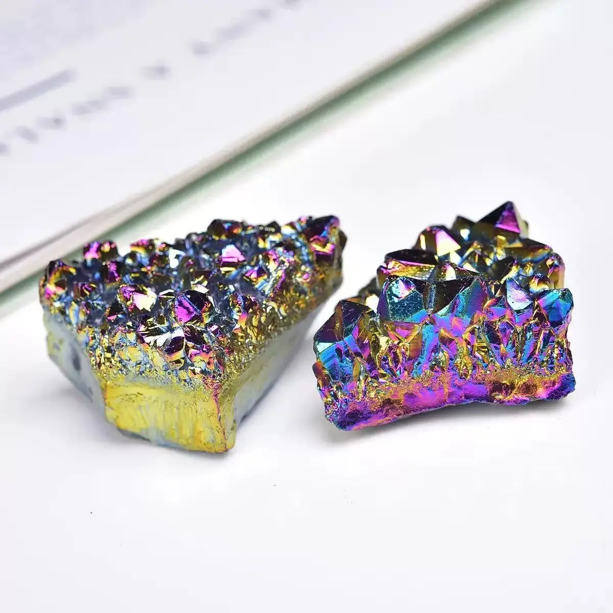 Rainbow Titanium Rough Grinding Quartz Healing Crystals Stone Ornaments Crystal Cluster Specimen Mineral Reiki Stone