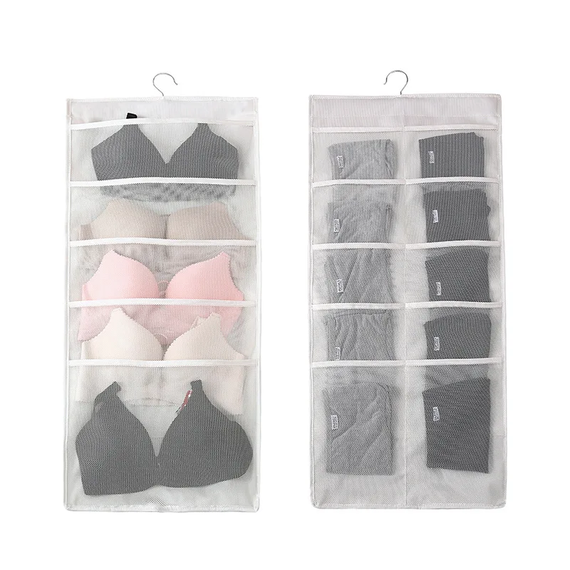 Beige Bedroom Closet Underwear Storage Bag Household Wall-Hanging Double-Sided Storage Fabric Bra Socks Briefs Organizer Rack