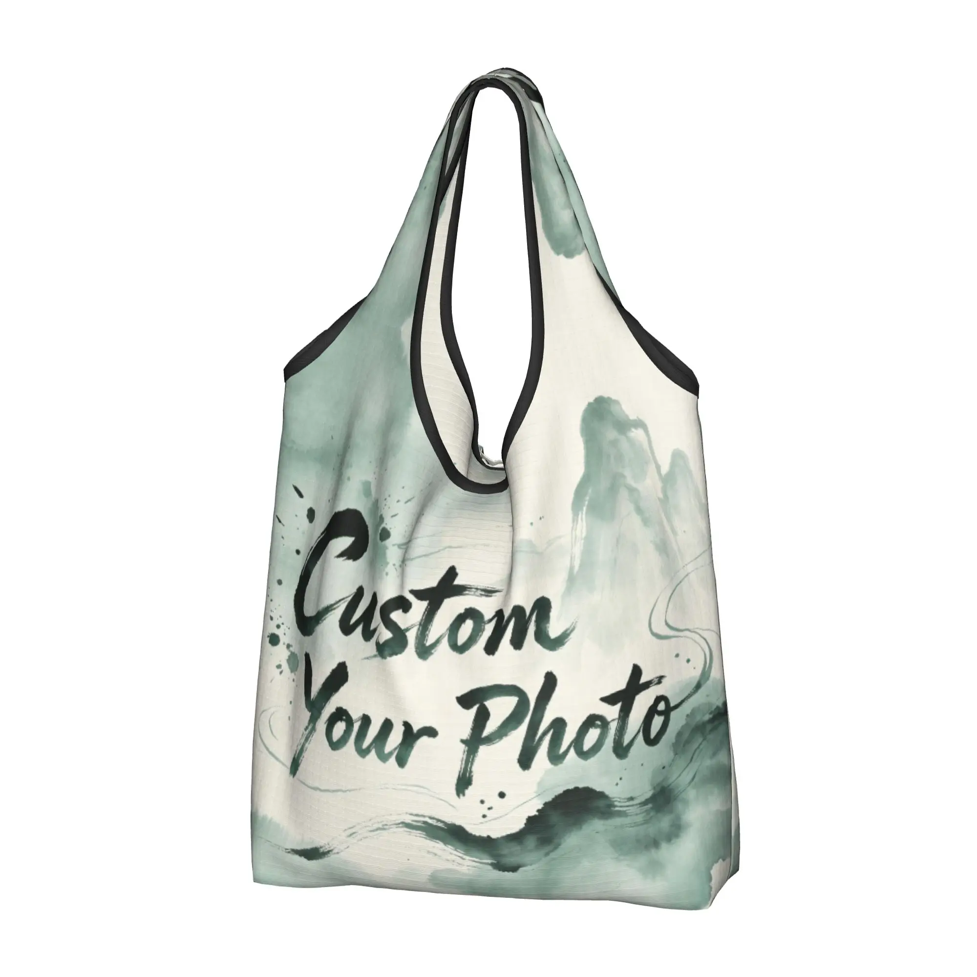 Custom Your Photo Logo Text Groceries Shopping Bags Cute Shopper Tote Shoulder Bags Big Capacity Portable  Handbag