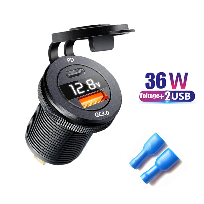 Toma de carga USB tipo C para coche, 12V/24V, QC3.0 PD3.0 doble salida Usb y, con voltímetro LED, para bmw f30, bmw f10, f20, e39