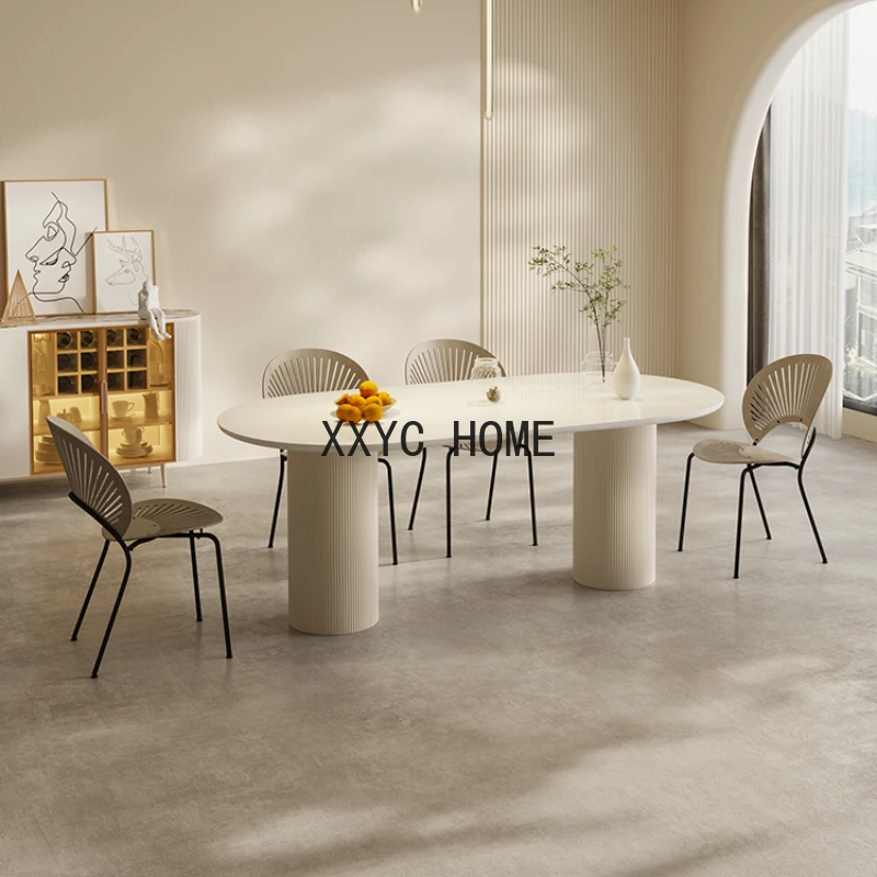 

Bright Terrazzo Dining Table Oval Nordic Style White Dining Room Table
