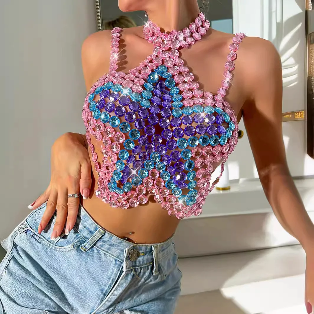

Star Rhinestone Halter Crop Top Backless Nightclub Party Rave Outfit Women Bar Sexy Gogo Costume Festival Beach Clothing 2025