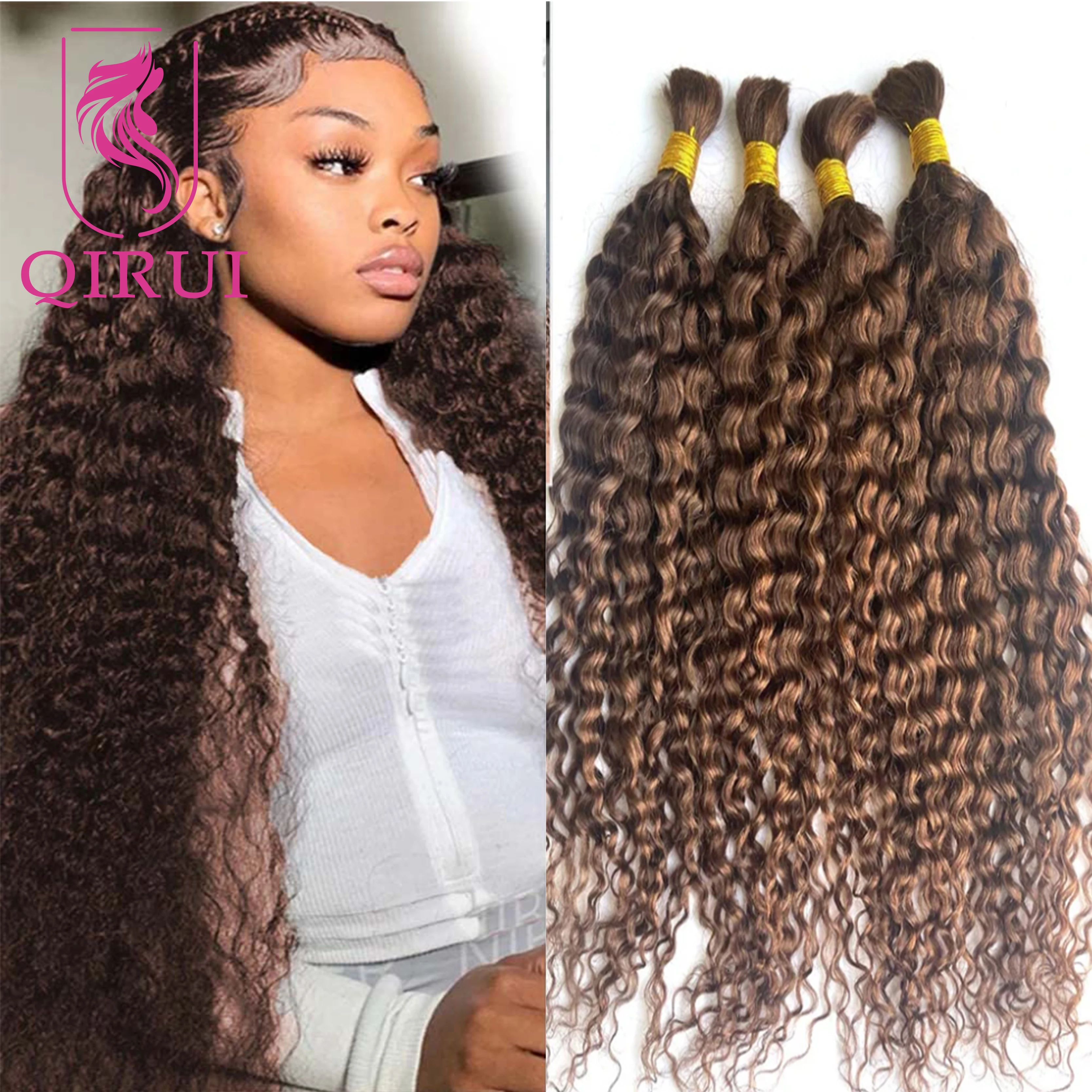 Bulk Human Hair For Braiding Loose Curly Hair Boho Braids Full End 1/3 Bulk Hair Bundles Extensions No Weft  Black Brown Color