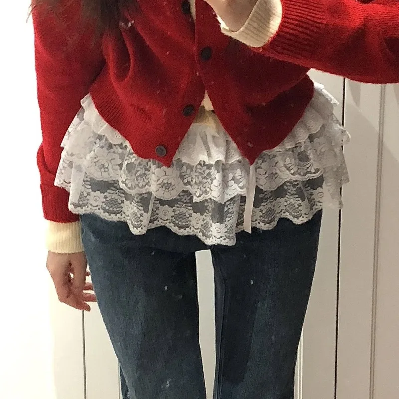 

Fashion All-match One Piece Lace Skirt for Women 2025 New High Waist Skirts Summer See Through Mesh Faldas Sexy Mujer