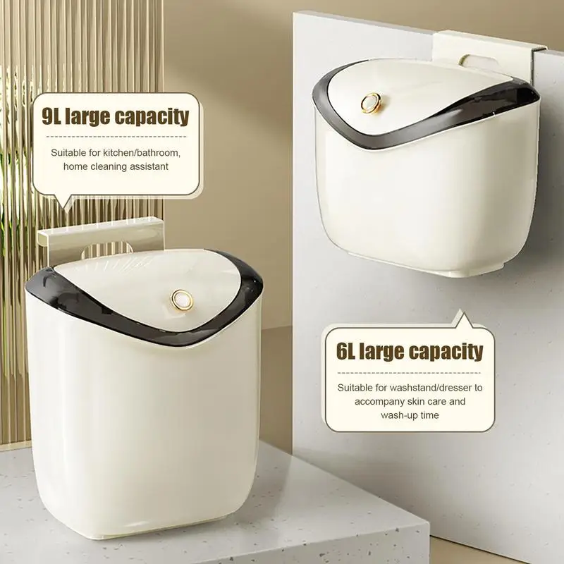 

Kitchen Hanging Trash Can Household Multifunctional Milky White Traceless Paste Box With Lid Hanging Storage Bucket Compost Bin