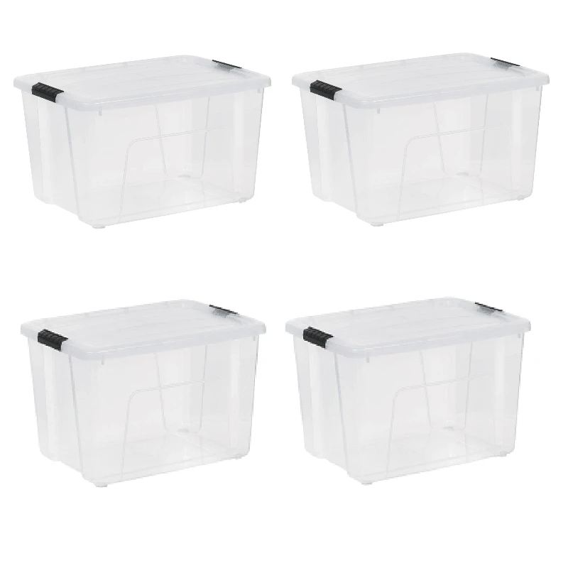 

Двухсекционные прозрачные пластиковые ящики для хранения с крышками — запираемые штабелируемые контейнеры для хранения, пыленепроницаемые и прочные органайзеры для домашнего шкафа