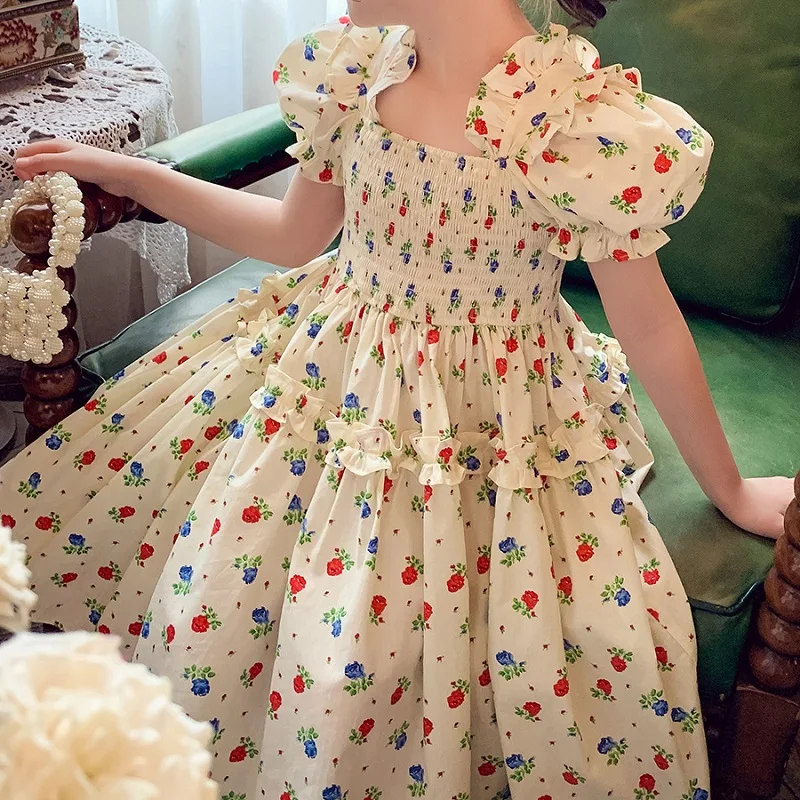 Mädchenkleider, Sommer-Neuheiten, Kinderkleidung, Sommermode, Modische Sommerkleider für Mädchen, Blumenmuster-Röcke
