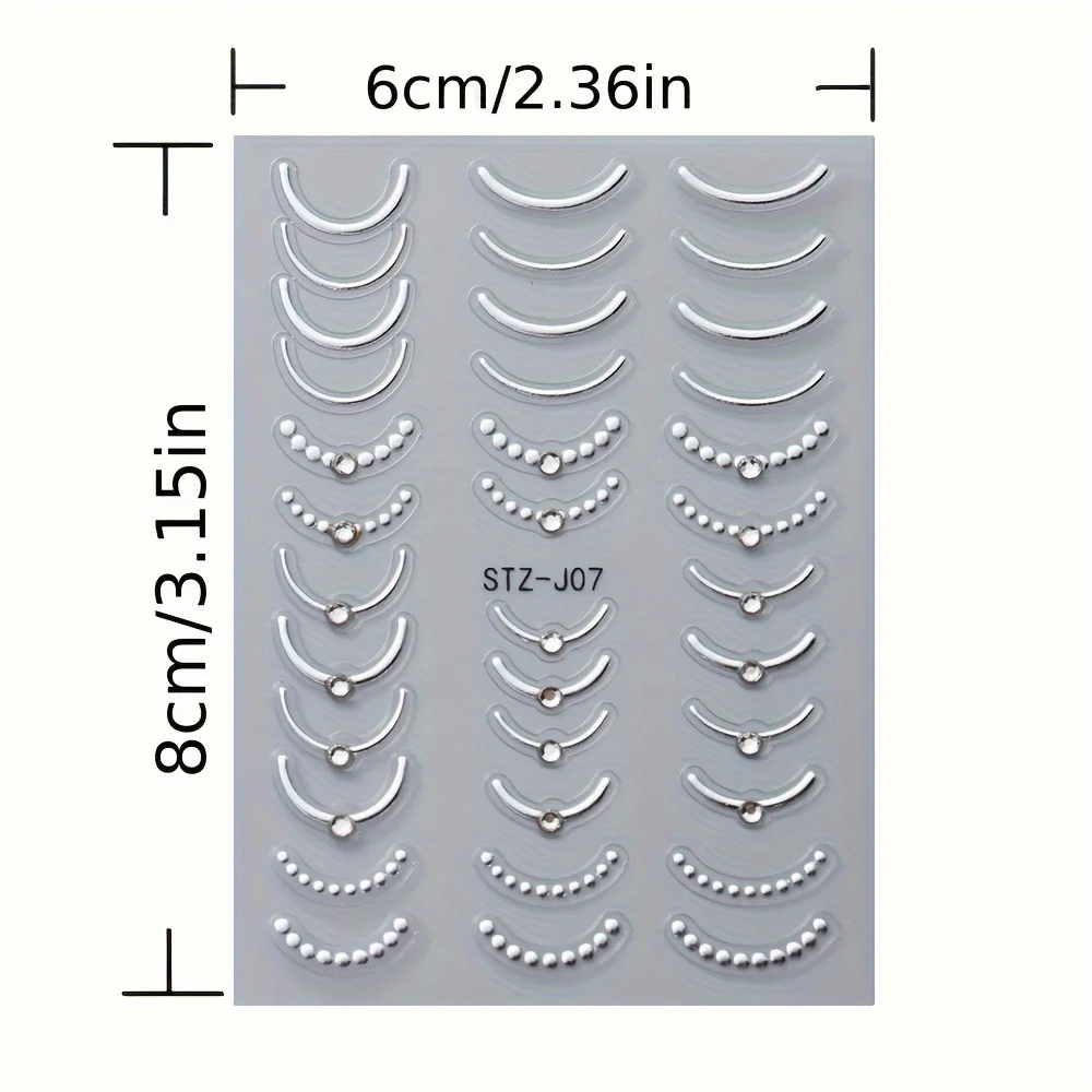 2Pcs Rhinestones Gold Silver French Style 3D Nail Stickers Retro Wave Line Pearl Adhesive Slider Nail Art Decoration Decals