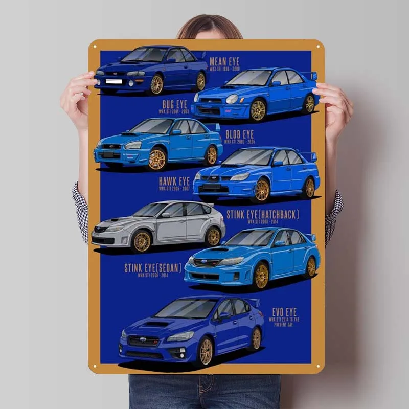 Subaru Impreza WRX STi Tinplate Sign Cars Poster House Decor Metal Sign for Garage Wall Art Decoration Home Decoration Luxury