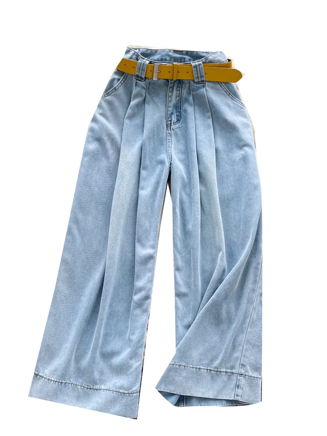 

American Retro High Waist Wide Leg Jeans Women's Summer Casual Drapey Pants with Belt Straight Leg Trousers