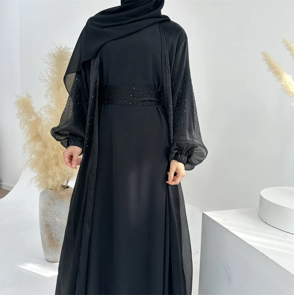 Elegant Muslim Women Long Sleeve Modest Dress Eid Arabic Open Abaya Dubai Luxury Party Jalabiya Clothes Islamic Turkey Dresses