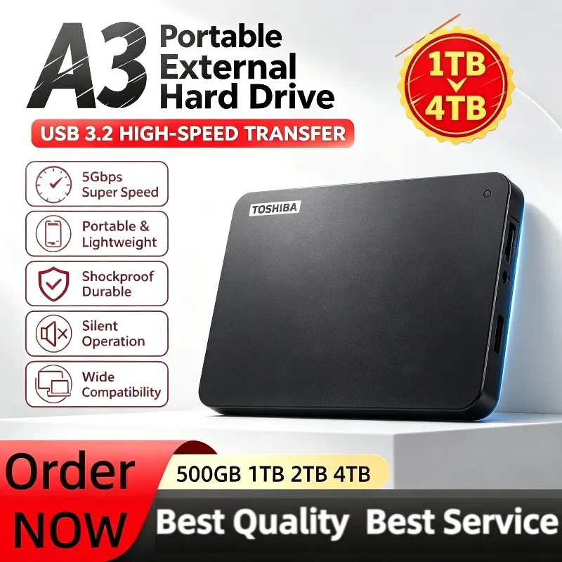 Brand-New Portable Hard Drive A3 SSD 4TB 2TB 1TB 500GB SSD Black External Hard Disks USB 3.0 Portable for Console Gaming Office.