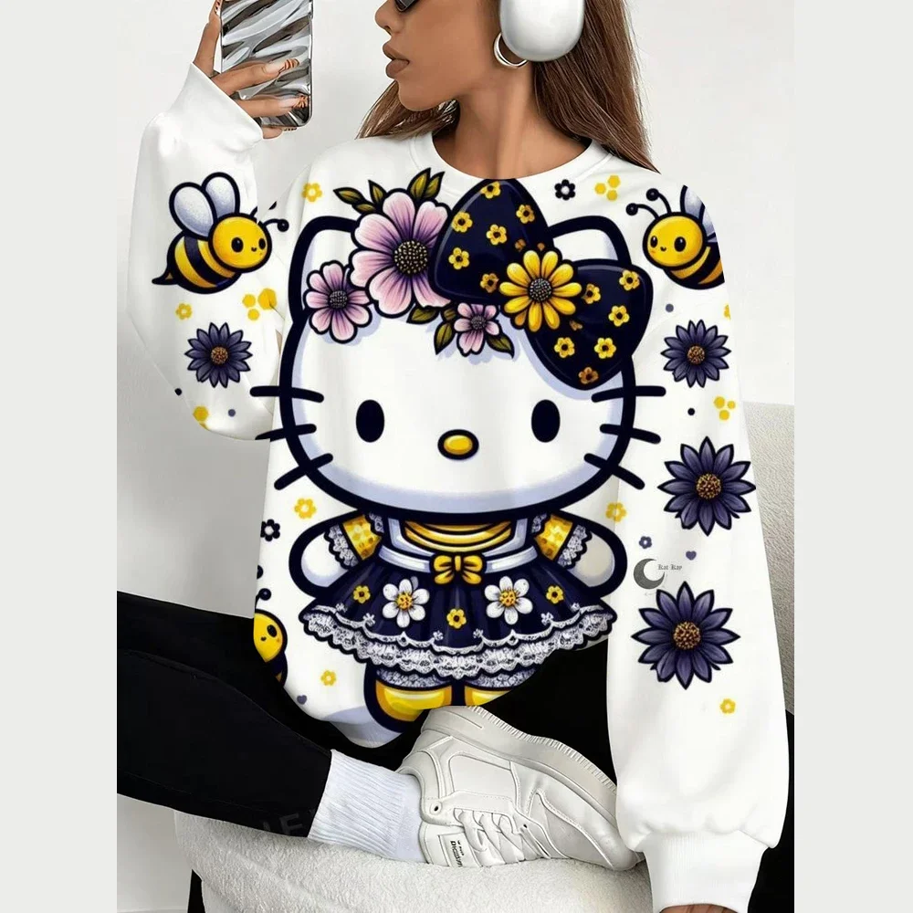 Cute Halloween Hello Kitty Round Neck Hoodie Long Sleeve Design Fashion Street Style Autumn 3D Cute Print Pullover Women