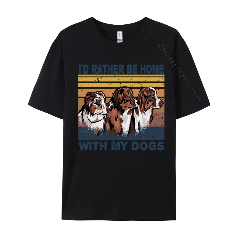 I'd Rather Be Home With My Dogs Retro Vintage Christmas Dogs T-Shirts Design 100% Cotton Normal Tees Coupons Men T-Shirt