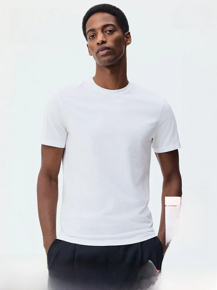 

Мужская футболка H&M Slim Fit из хлопка, повседневная, с круглым вырезом, для ежедневной носки, зимняя коллекция 2025