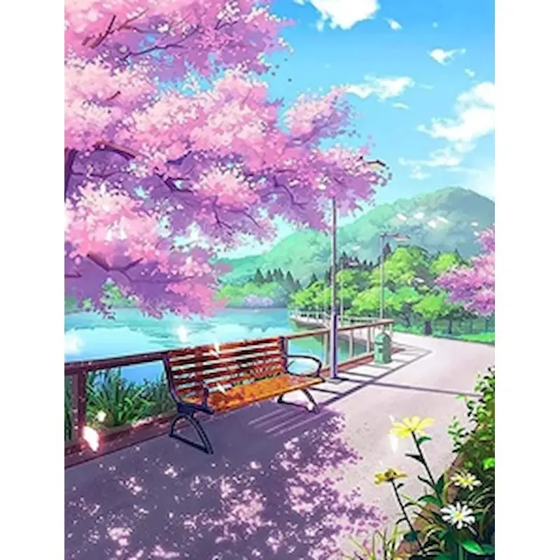 

GATYZTORY Acrylic Paint By Numbers For Adults Cherry Blossom Lake Drawing Coloring Handpainted Art Supplies Home Decoration