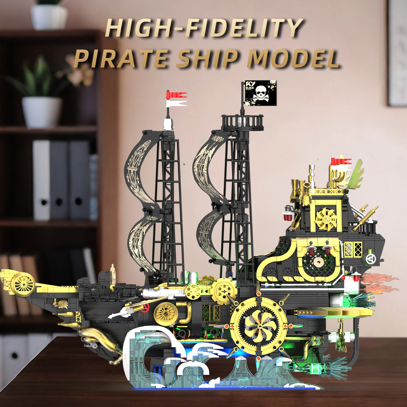

Steampunk Pirate Ship with Lights - Creative Home Decor, Building Blocks Model Toy, Educational Toy, Birthday Gift for Boys