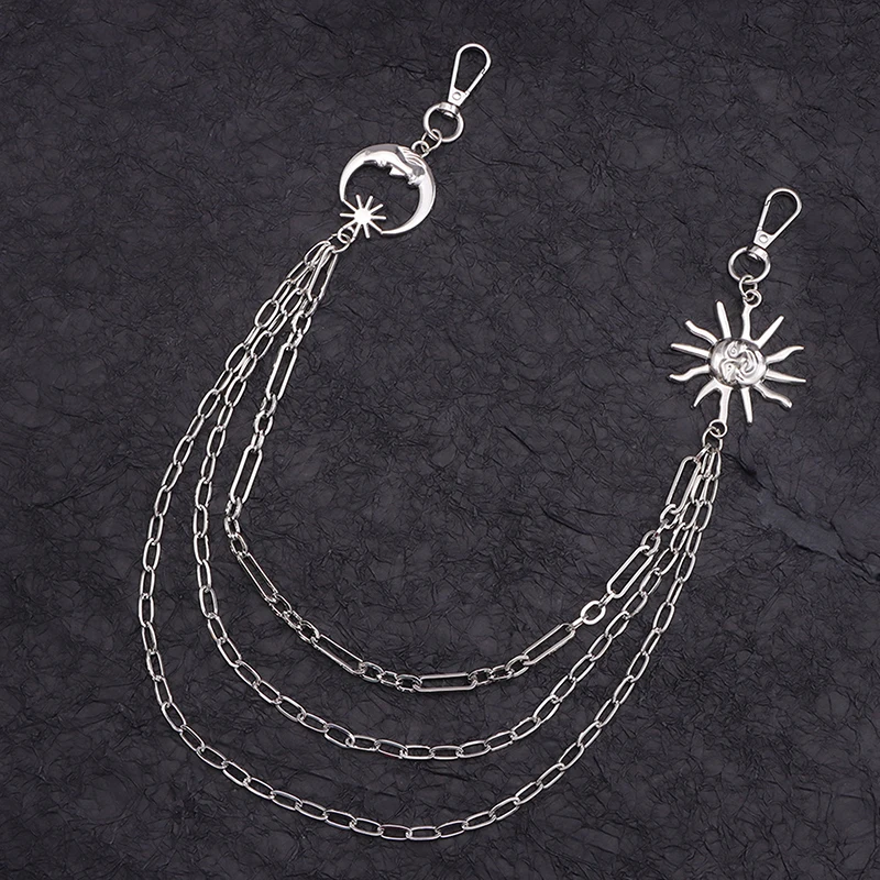 Персонализированная цепочка для брюк с луной и солнцем в стиле панк для мужчин и женщин, джинсовые цепочки, готический рок, многослойная поясная цепочка, аксессуары для одежды, подарки