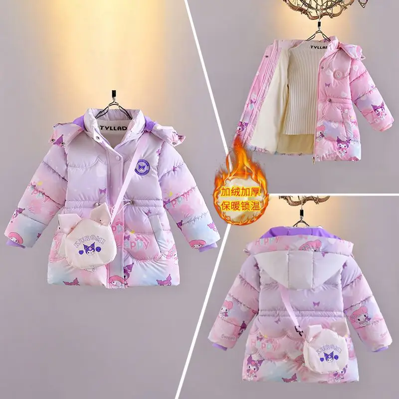 سانريو كورومي فتاة أسفل سترة معطف الأطفال الشتاء الكرتون مقنعين الملابس المبطنة بالقطن سترة كوالي كوريا الجنوبية السترات #4
