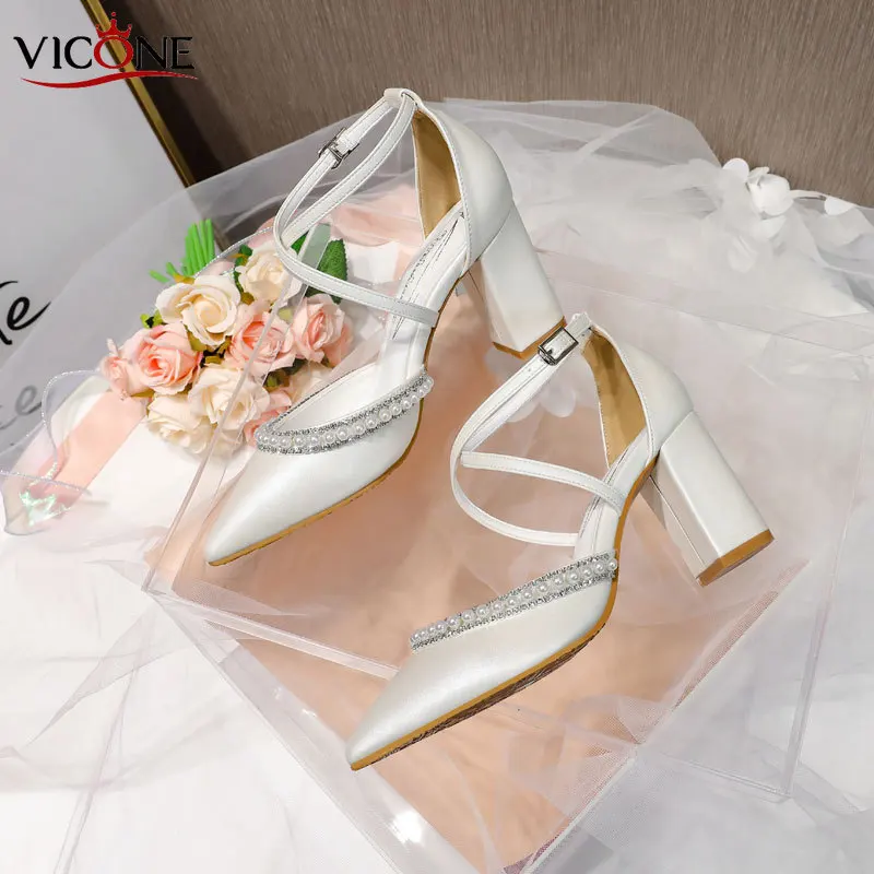 Wedding Bride Shoes Woman Heels Shoes and Sandals White High-heeled Shoes with Pointed Toes Cross-buckle Luxery Shoes Women