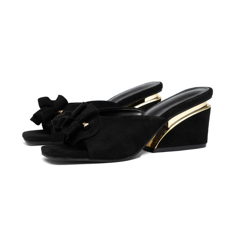 

SW-style spring-summer open-back bowknot wedge sandals for women, versatile and stylish women's shoes for outdoor wear