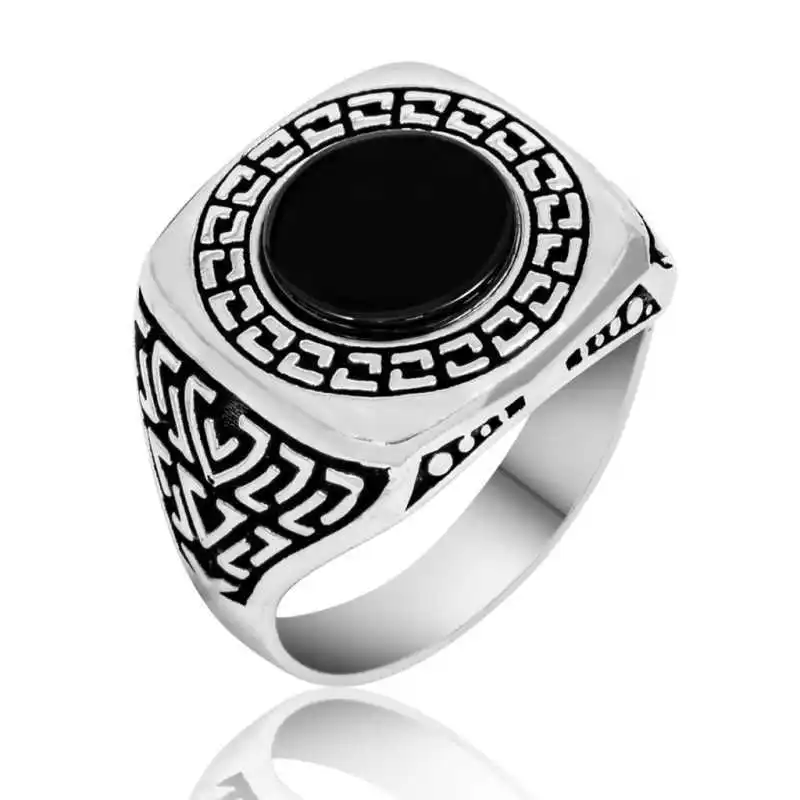 Silver Square Black Stone Men 'S Ring