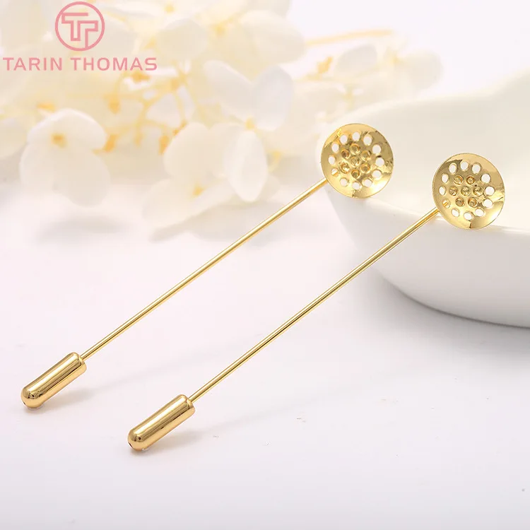 

(3804)6PCS 72x12MM 24K Gold Color Brass Brooch Pins with Stopper High Quality Diy Jewelry Findings Accessories
