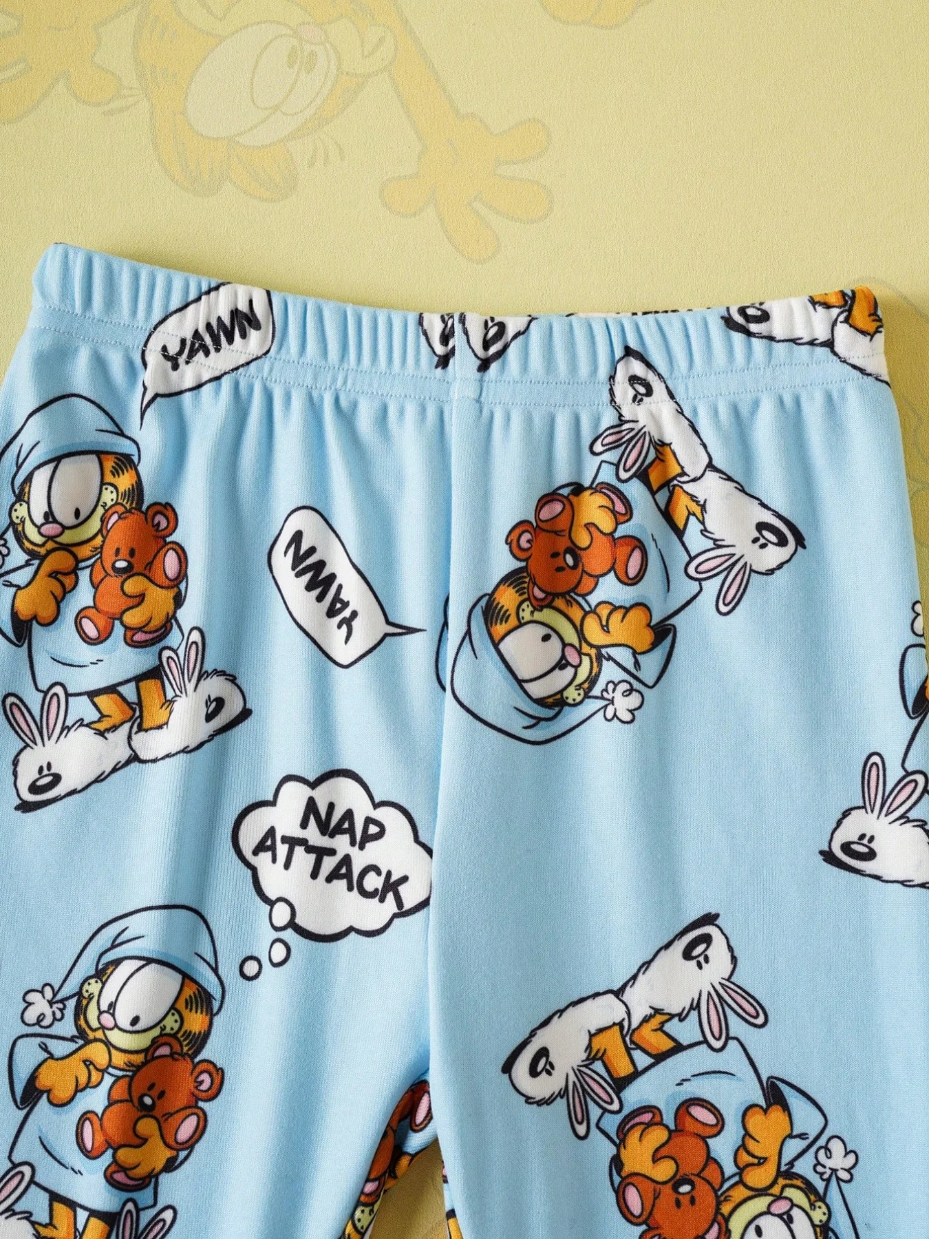 GARFIELD 2pcs/Set Striped Long Sleeve Top And Cute Cat & Teddy Bear All-Over Print Pants Pajama Set