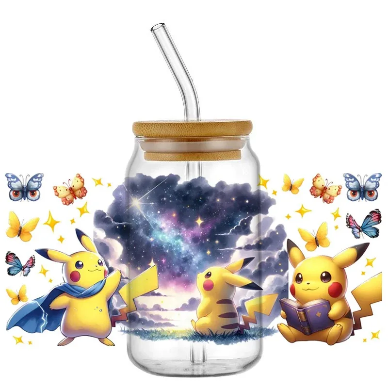 

Hot Selling Cute Pikachu Decal Washable UV DTF Cup Wrap for 16oz Libbey Glasses Pokemon DIY Cartoon Mug Transfer Sticker