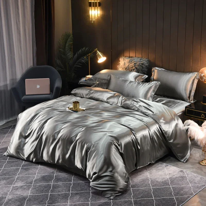 New 2025 Elegant Light Luxury Bedding Set, 1.8m King Bed, Taupe Solid Color, with Velvet-Trimmed Fitted Sheet and Covers.