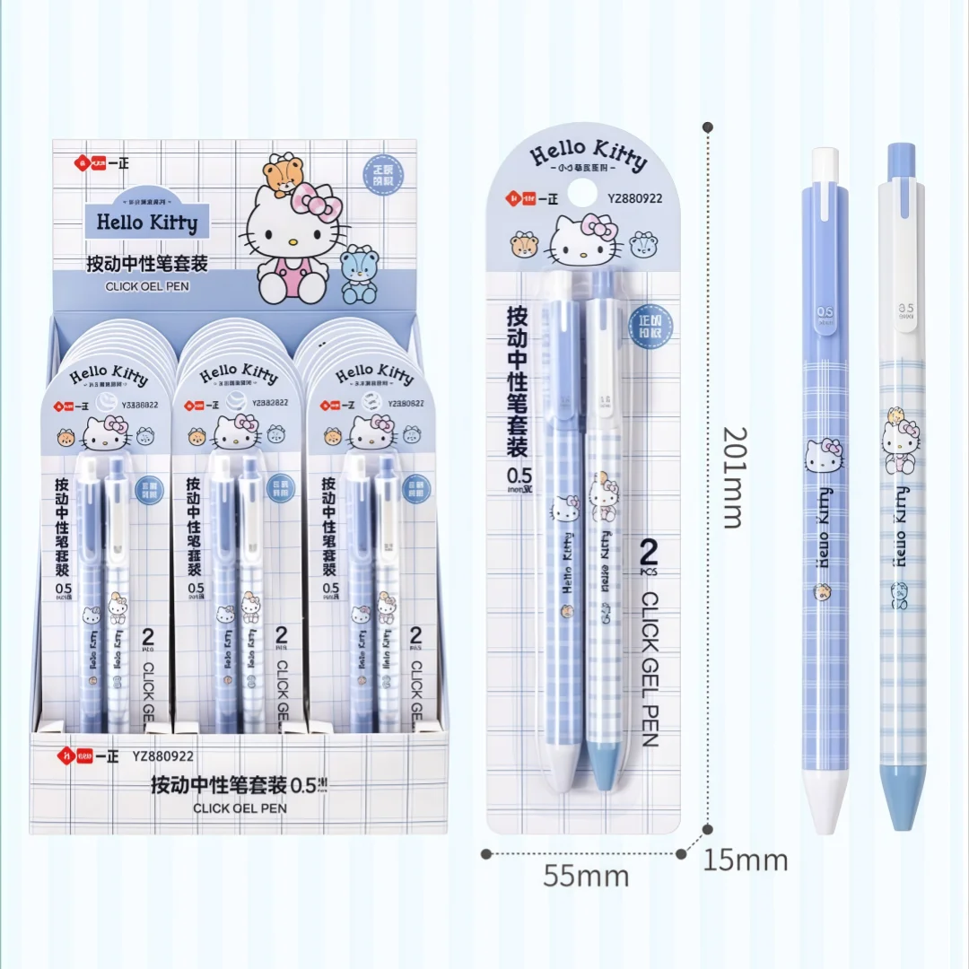 2-Pack Sanrio Hello Kitty Cinnamoroll Retractable Gel Pens, Fresh Blue and White, Retractable Pens for Students and Office Writing, Black Ink
