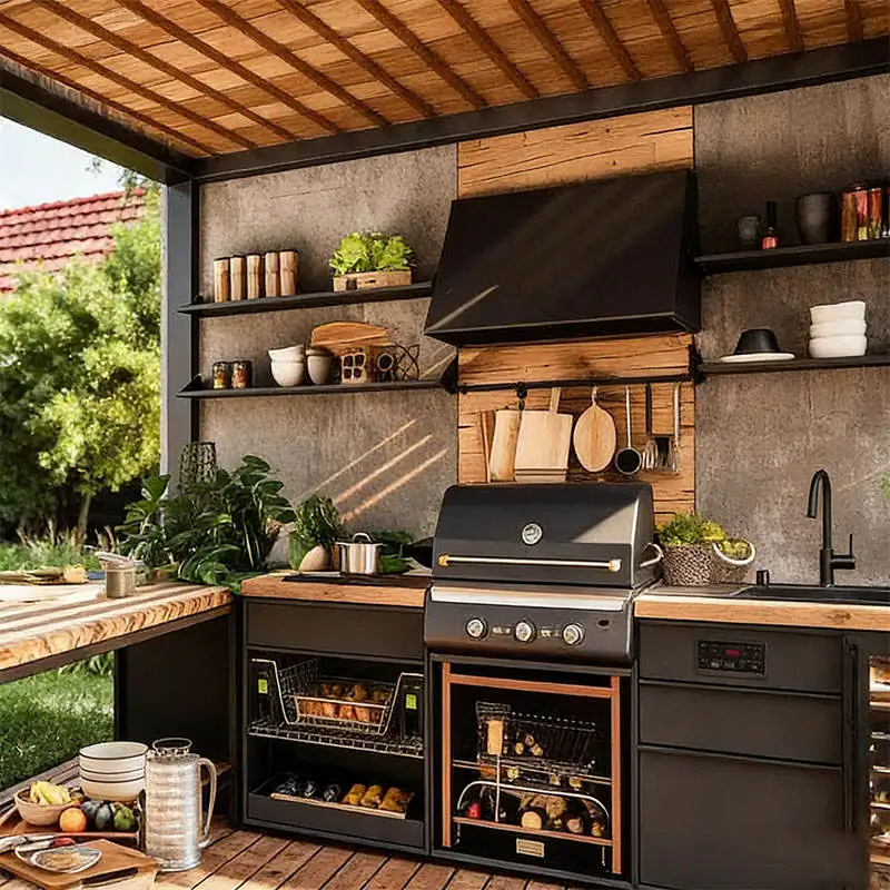Luxurious Factory Direct Sales Outdoor Kitchen BBQ Island Multifunctional Modular Fireproof Stainless Steel 304 Cabinet Set