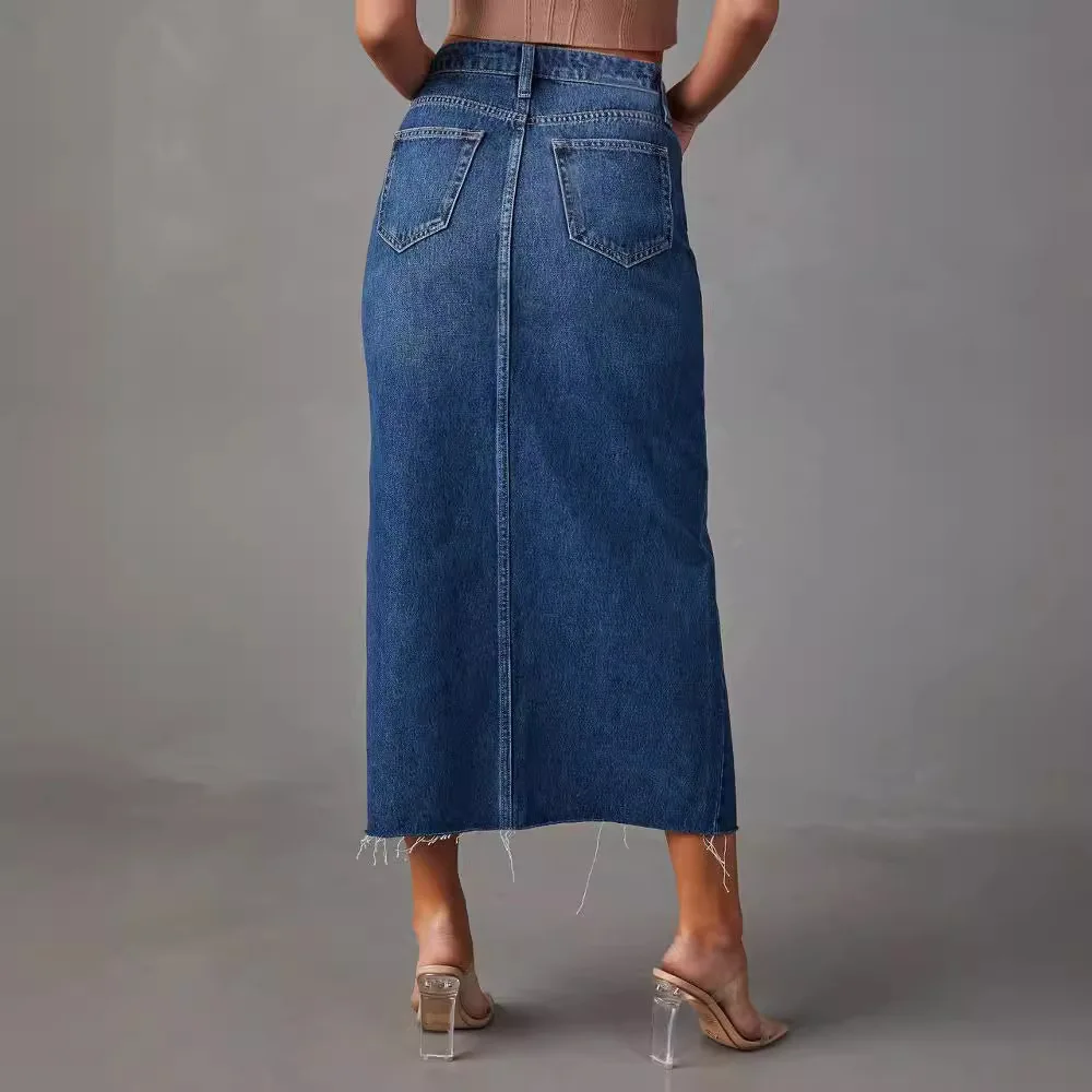 Mezza gonna in denim sottile con motivo a trapezio da donna sexy Mezza gonna femminile a vita alta Casual Bodyeon Gonne lunghe per le donne Streetwear