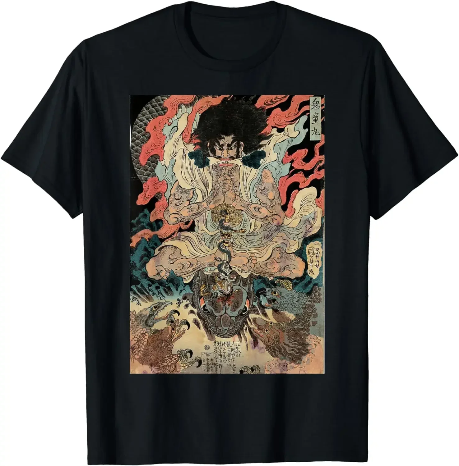 Japanese Vintage Artwork Tengu Gods Defeat The Evil Snake T-Shirt Japanese 2000s Style Y2k  Tops  Women Clothing   Ropa De Mujer